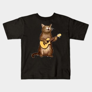 Cat Gifts For Cat Lovers Funny Playing Ukulele Kids T-Shirt